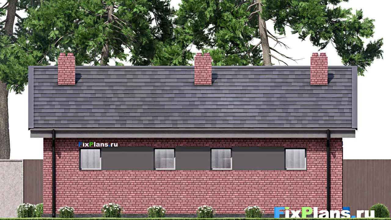 Проект бани F-15110 с сауной, большой комнатой отдыха и котельной из газобетона до 100 м²