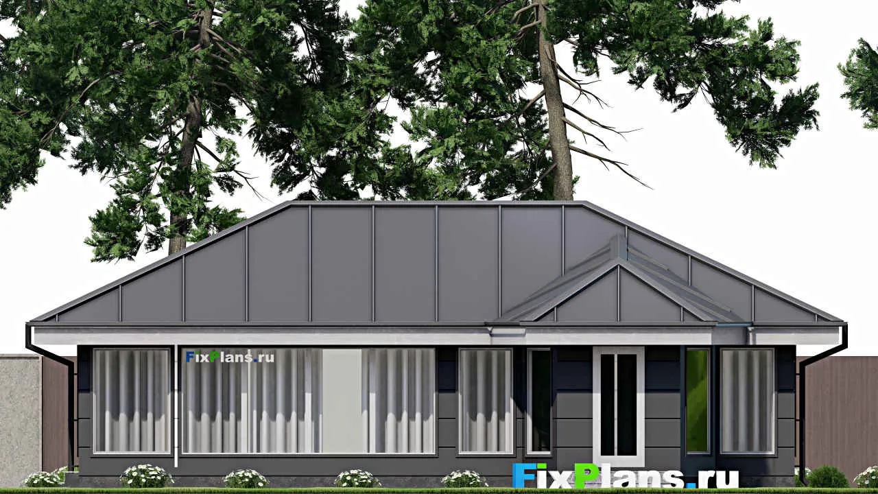 Проект бани F-11744: каркасная баня 11x12 м с тремя санузлами и просторной гостиной