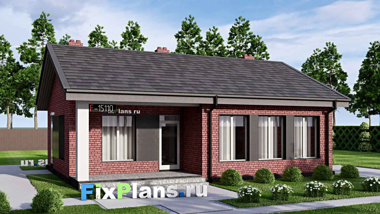 Проект бани F-15110 с сауной, большой комнатой отдыха и котельной из газобетона до 100 м²