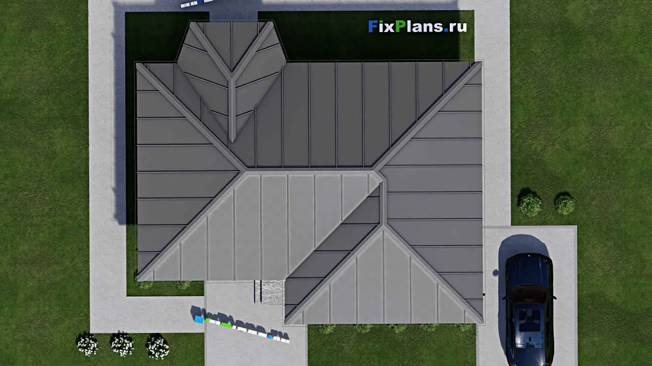 Проект бани F-11744: каркасная баня 11x12 м с тремя санузлами и просторной гостиной