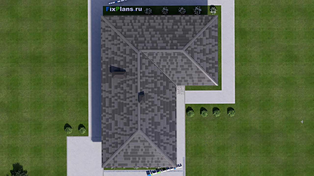 Проект бани F-15344: баня 15×11 м с просторной террасой, бассейном и кирпичными стенами