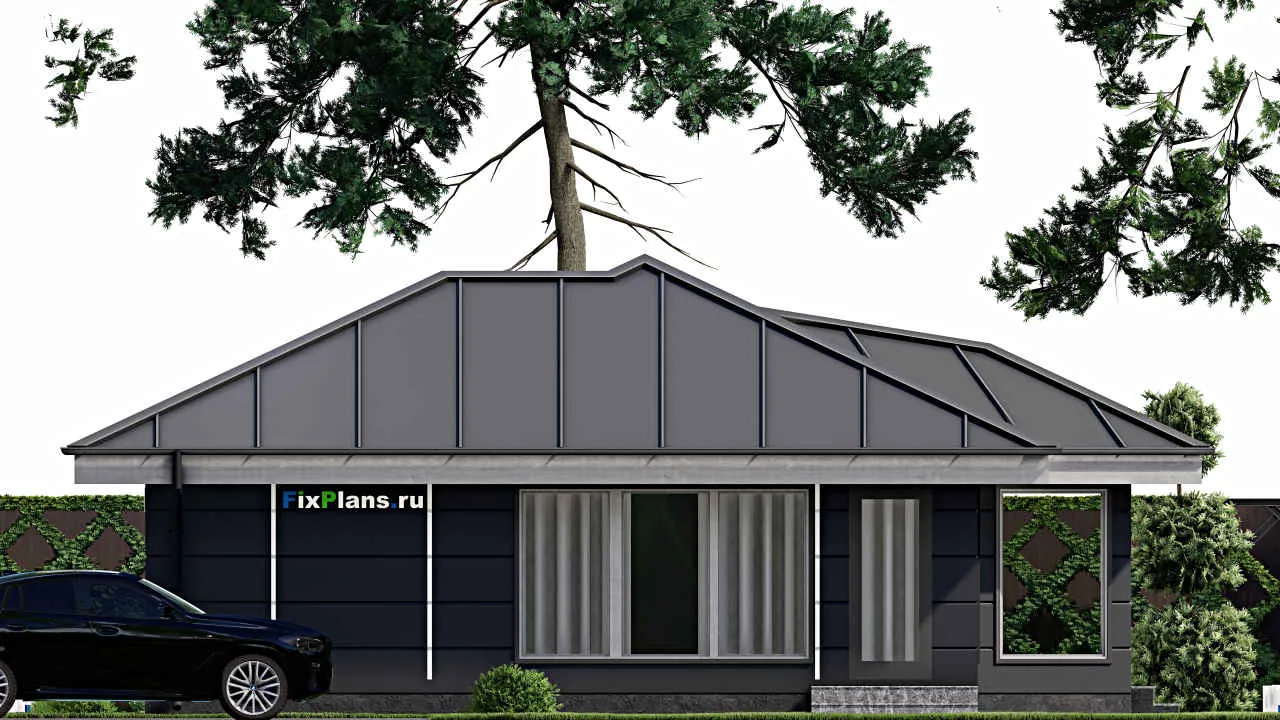 Проект бани F-11744: каркасная баня 11x12 м с тремя санузлами и просторной гостиной